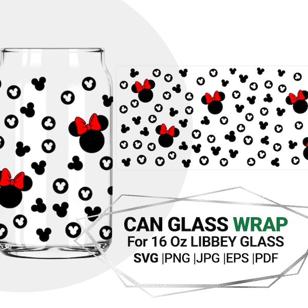 Oreilles de souris Full Wrap SVG pour Cricut Libbey 16 oz Can Glass wrap, Téléchargement numérique - SVG Cut Files for Cricut Silhouette