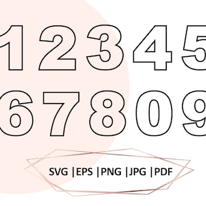 Numéros de contour Imprimables SVG 0-9, Contour Cricut, Fichier de coupe de contour, Contour Cameo Fête d’anniversaire Vecteur Cricut Couper Fichier Png Eps Svg Pdf Jpg