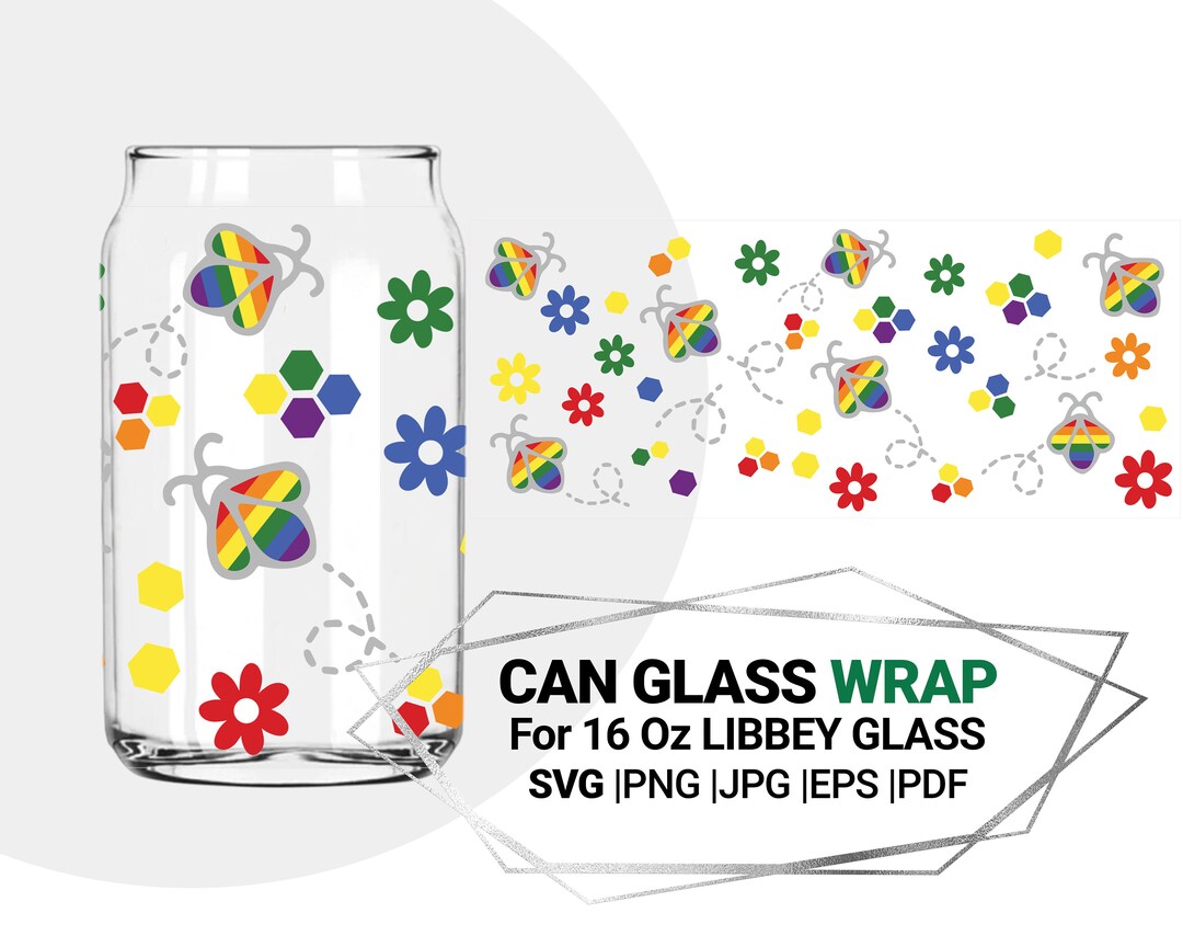 Lgbtq Bee Pride Rainbow, Bee Svg, Wrap SVG for Libbey 16 Oz Can Glass ...