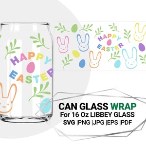 Envoltura de Pascua 24Oz, Bad Bunny Full Wrap SVG para Cricut Libbey 16 oz Can Glass wrap, Descarga digital - Archivos de corte SVG para Cricut Silhouette