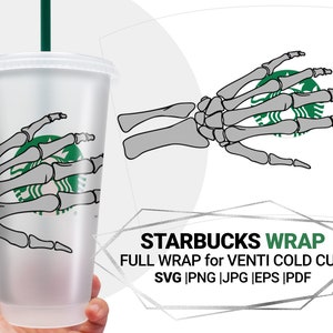 Bone halloween SVG for Starbucks Cup - Halloween Starbucks Cold Cup SVG, Skeleton Skull, Starbucks Full Wrap Venti Cold Cup 24 Oz