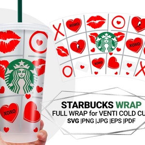 Sad Heart Bad Bunny Tic Tac Toe Valentijnsdag Svg Voor Starbucks Venti Cold Cup 24 Oz, Starbucks full wrap svg, Gelaagd