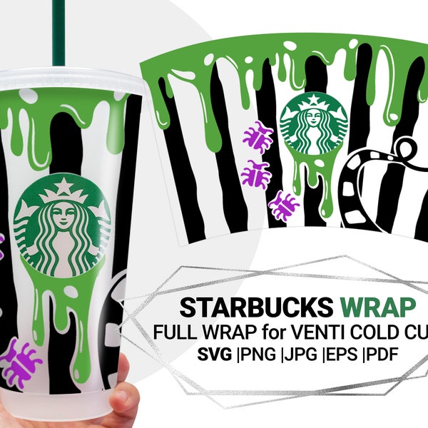 Starbucks Horror cup svg inspired by Beetlejuice for Halloween, Starbucks Venti Cold Cup 24 Oz, Starbucks full wrap svg, Layered