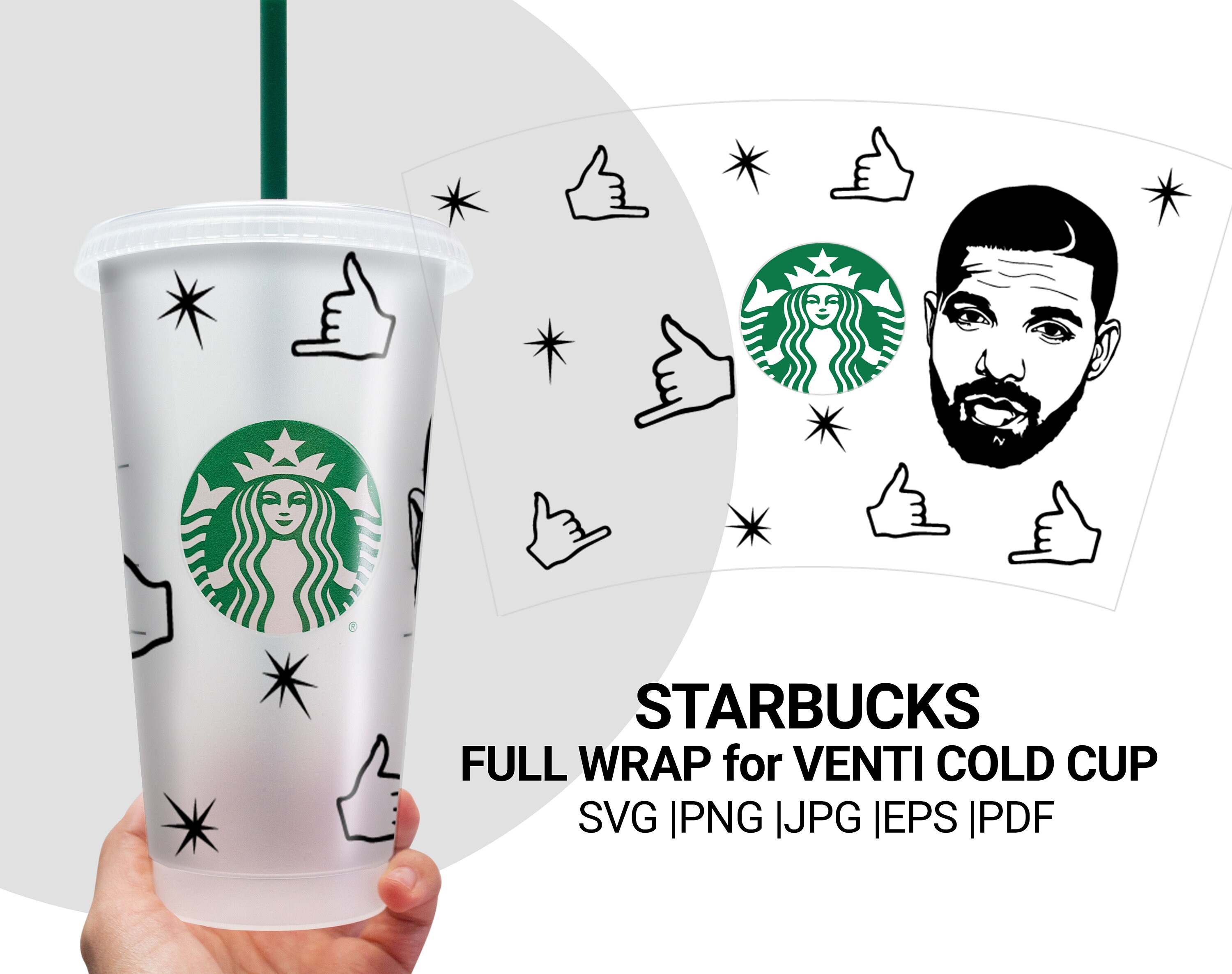 Drake Svg Wrap for Venti Cold Cup 24 oz., Drizzy Vibes SVG, Starbucks Drake SVG, Starbucks Cup Drizzy Vibes svg, Full Wrap Drake Fan