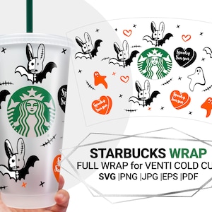Bad Bunny Halloween Svg For Starbucks Venti Cold Cup 24 Oz, Bat Starbucks full wrap svg, Layered