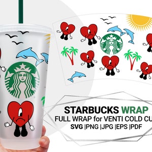 Heart Bad bunny svg para Starbucks Venti Cold Cup 24 Oz, Layered Valentines
