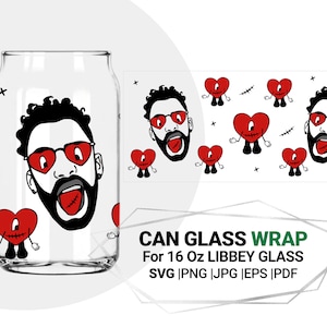 Baby benito Svg, Halloween Heart Svg, Heart wrap, Bad Bunny wrap for Libbey 16 oz Can Glass, Digital Download Cut Files for Cricut