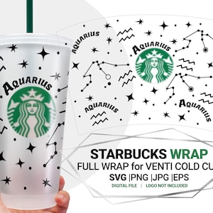 Aquarius cup SVG, Astrology Full Wrap Svg, Horoscope Svg, Star Cold cup Svg for Cricut 24oz Venti Cold Cup, Cricut