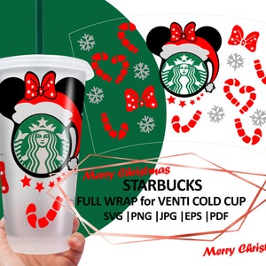 Christmas Starbucks mouse cup, Mouse ears cup, Starbucks mouse ear, Christmas svg, Cut file, Full Wrap for Starbucks Venti Cold Cup