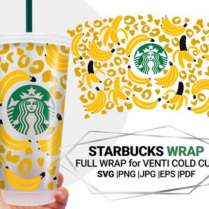24 oz Cheetah Full Wrap, Banana Cold cup Svg, Animal print Yellow Starbucks cup SVG, fichiers SVG pour Cricut pour Starbucks Venti Cold Cup