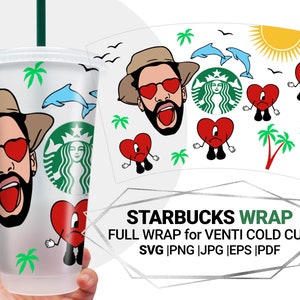 Summer Bad bunny svg para Starbucks Venti Cold Cup 24 Oz, Layered Valentines