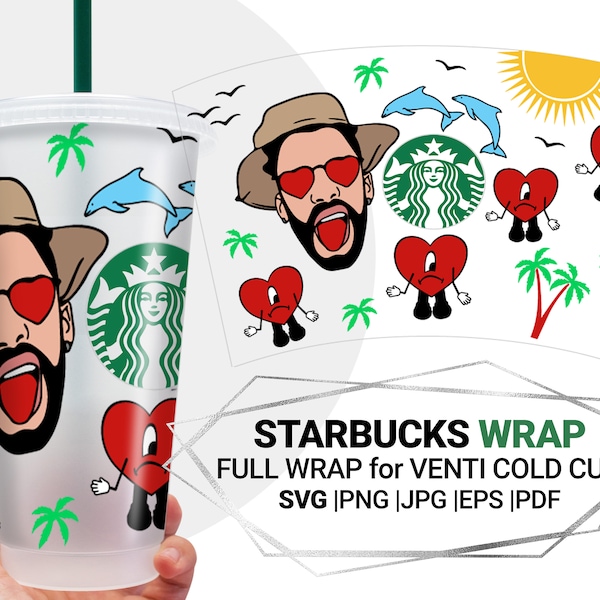 Summer Bad bunny svg for Starbucks Venti Cold Cup 24 Oz, Layered Valentines