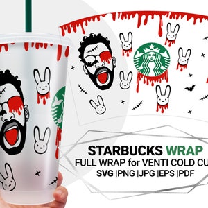 Bad Bunny Halloween Svg Dripping blood For Starbucks Venti Cold Cup 24 Oz, Starbucks full wrap svg, Layered
