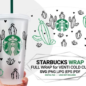 Kaktus Starbucks Venti Cold Cup Wrap 24 Oz SVG, Schneidedatei