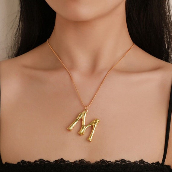 A Z Bamboo Initial Necklace Big Chunky 