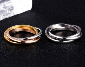 Stainless Steel Three-in-One Braided Interlocking Infinity Wedding Band Promise Anniversary Ring