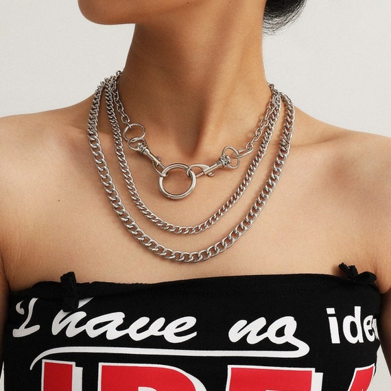 O Ring Clasp Layered Necklace Silver 