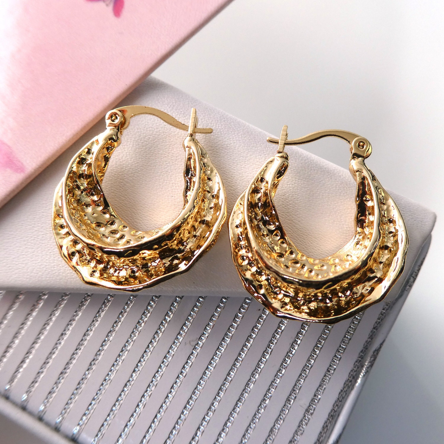 Chunky Gold Plated Hoop Earrings Creoles Earrings Medium | Etsy