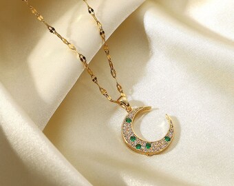 Feximzl Moon Pendant Necklace 18K Gold Plated Dainty Stainless Steel Moon Choker Simple Crescent Moon Necklaces for Women Feximzl Moon Pendant Necklace 18K Gold Plated Dainty Stainless Steel Moon Choker Simple Crescent Moon Necklaces for Women