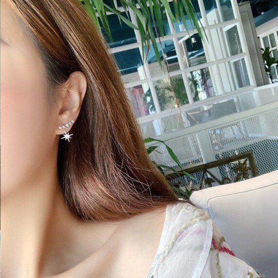 925 Sterling Silver Star Drop Earrings Cz Crystal Star Etsy