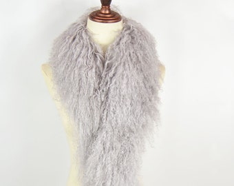 Real Mongolia Lamb Fur Scarf Collar - Winter Neckerchief Wrap In Pink, Black, Grey