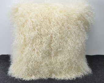 22" x 22"   Real Genuine Tibetan/Mongolian lamb fur pillow cover - 22" x 22"  Beige