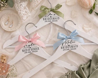 Personalised White Wedding Hanger – Bridesmaid Keepsake with Satin Bow