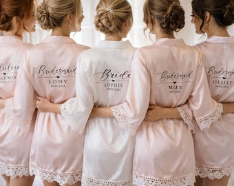 Personalised Satin Lace Robes, Bride,Bridesmaid Wedding Morning Wear