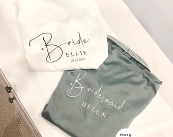 Personalised bridesmaid satin short pjs HELEN, Bridesmaid pjs, Green satin pj sets, bridal pjs, bride satin pyjamas, wedding pyjamas, pjs