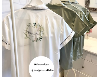Satin Bridesmaid Pyjama Set – Wedding Morning pjs - Sage green pjs