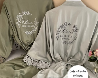 Bridesmaid Lace Robes  Personalised Wreath Name Design | Custom Bridal Party Gift