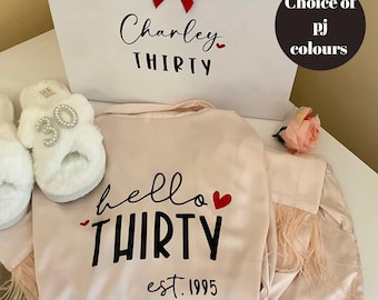 Personalised feather birthday pyjama set, 18th, 21st, 40th birthday gift for her