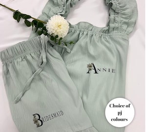 Ruffle Cami Bridesmaid Pyjama Set, Wedding Sleepwear, Bridal Party PJ Set, Getting Ready Outfit, Bridesmaid Gift