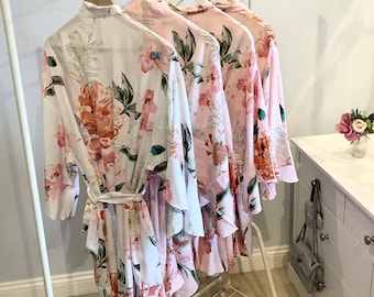 Floral Cotton Wedding Robes  Soft Bridesmaid Robes for Getting Ready | Bride & Bridal Party Gifts