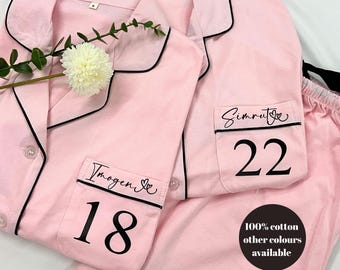 Birthday Cotton pyjamas – Custom Cotton PJs, 18th, 21st, 30th, 40th, gift for her