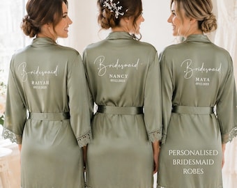 Custom Bridesmaid Robes Personalised Satin Lace | Bridal Party Robe Set | Bride Robe