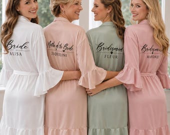 Personalised Ruffle Bridesmaid Robe, Crepe Satin Bridal Party Robe