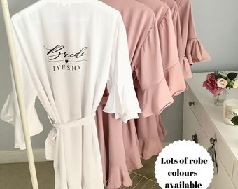 Personalised bridesmaid ruffle robes, bridesmaid robe, bride robe, bridal party robes, personalised robe, maid of honour robe, dressing gown
