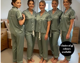 Bridesmaid matte satin long trouser short sleeved Pyjama Set, custom wedding pyjamas