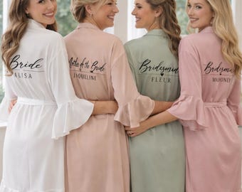 Personalised Ruffle Bridesmaid Robe, Crepe Satin Bridal Party Robe