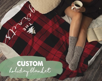 Custom Buffalo Plaid Fleece Christmas Blanket | Personalized Family Decor