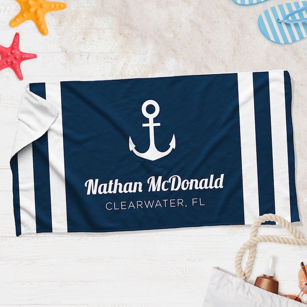 Personalized Beach Towel, Custom Beach Towel, Beach Towel Personalized, Personalized Beach Towel, Nautical Custom Beach Towel, Boat Towel