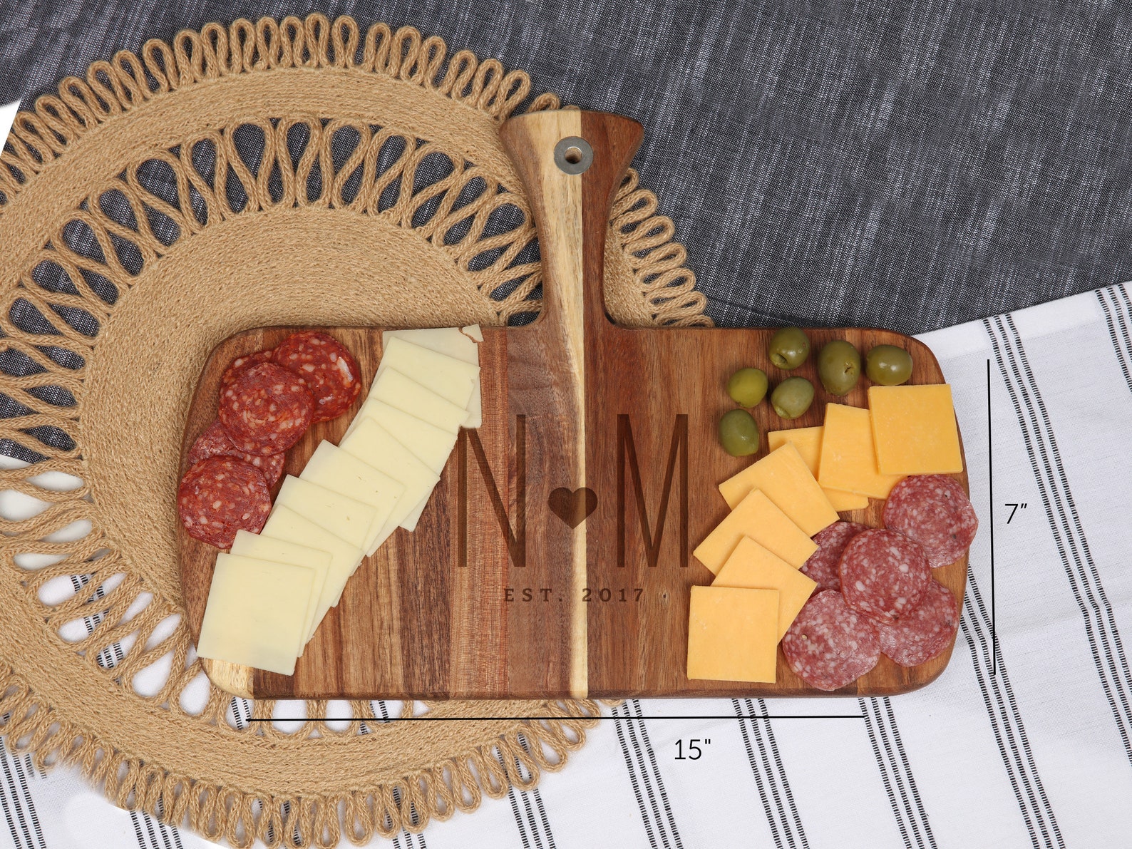 Personalized Acacia Wood Charcuterie Board With Handle | Custom Cheese ...