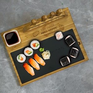 Small Black Stone Sushi Set, Sushi Serving Set, Sushi Party