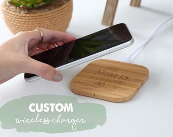 Personalized Bamboo Wireless Charger | Custom Engraved Tech Gift