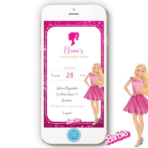 Invito Compleanno Barbie Bambina Ragazza WHATSAPP - FILE DIGITALE Personalizzato