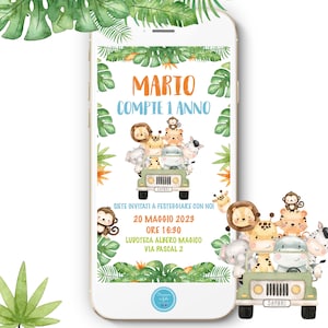 Invito Compleanno Animali Safari Bambino - WHATSAPP - FILE DIGITALE Personalizzato