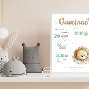 Quadretto Nascita - FILE DIGITALE - PDF - Leone 2 - Poster ricordo bimba - quadro - idea regalo per nascita per bambino e bambina