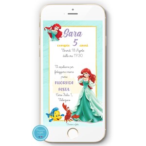 Invito Compleanno Ariel Bambina WHATSAPP - FILE DIGITALE Personalizzato