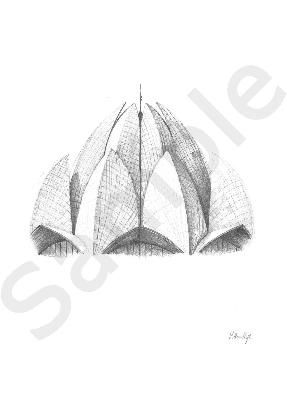 Baha'i Lotus Temple, Pencil Sketch Etsy